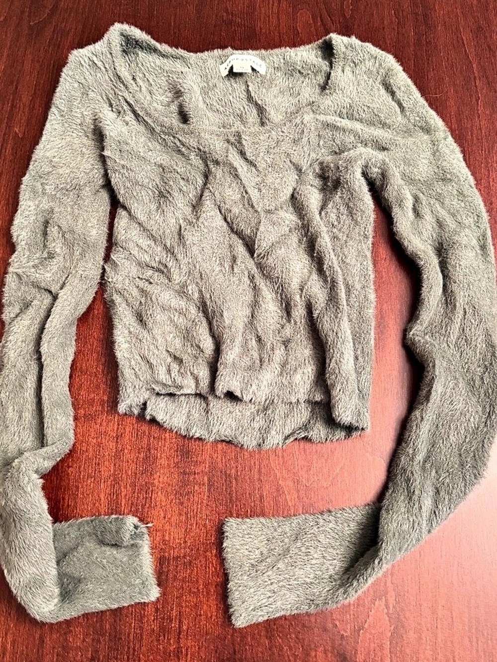 AeroPostale Fuzzy Scoop Neck Sweater Gray XS